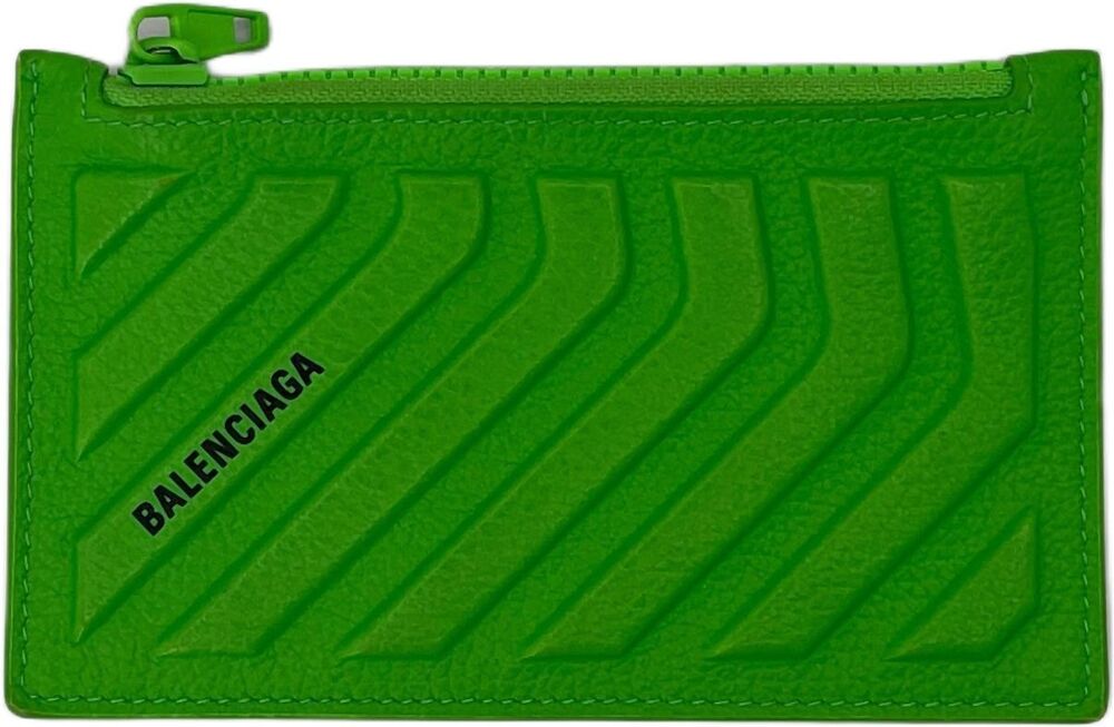 Balenciaga Car Long Coin & Card Holder Neon Green Grained Calfskin